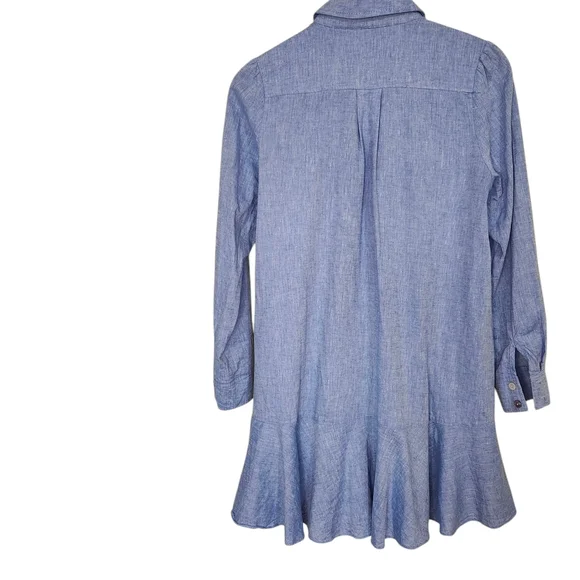 Tuckernuck Blue Cotton Chambray Callahan ButtonDown Shirt Dress Ruffle Hem Small - Picture 3 of 11